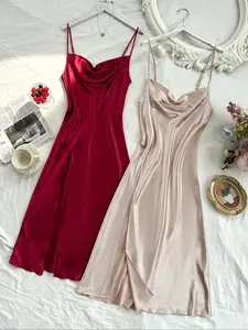 Women's Solid Draped Cowl Neck Cami Nightdress, Casual Comfy Adjustable Spaghetti Strap Nightgown, Ladies Sleepwear for All Seasons,?National Day OffersGift