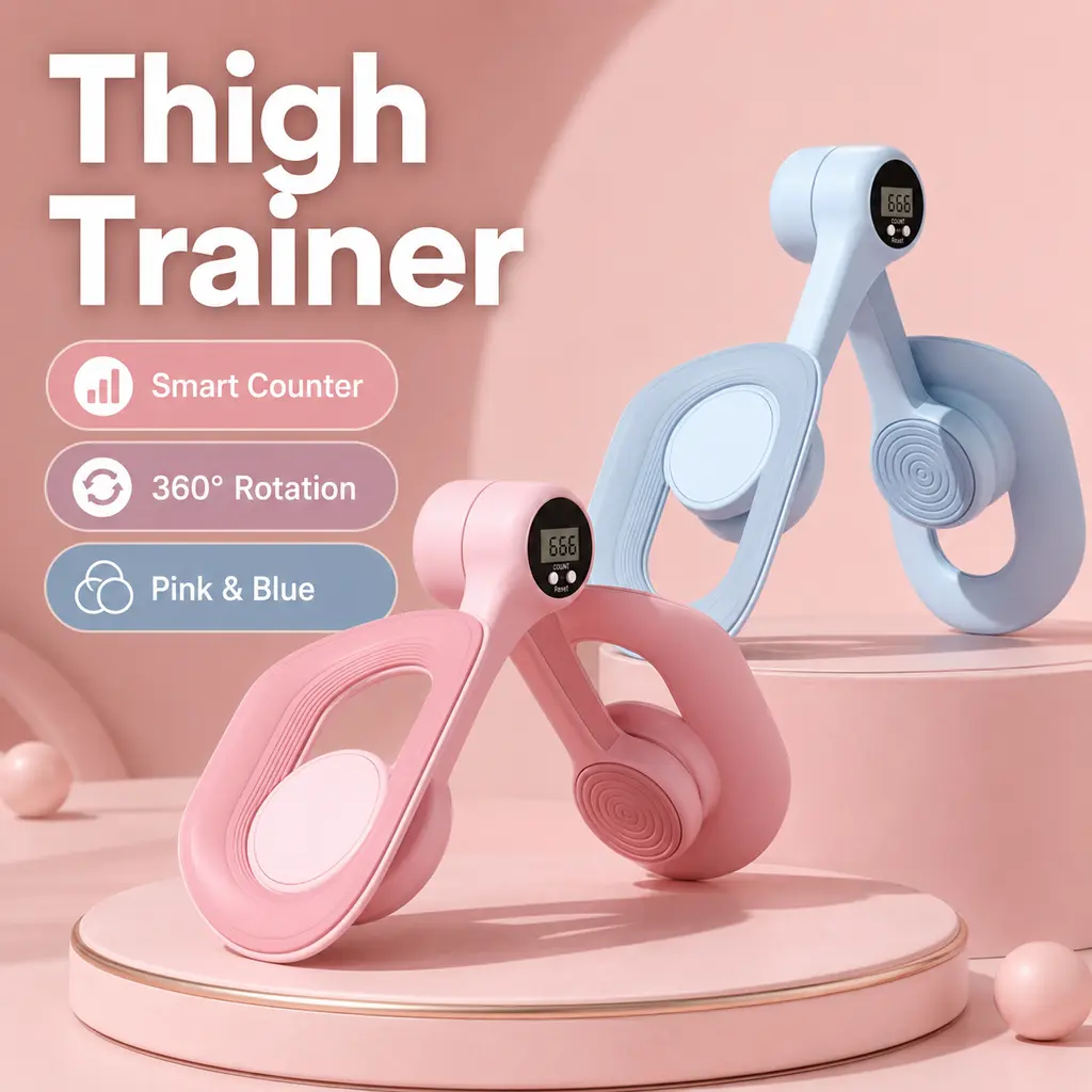 Smart Count Thigh Master Leg Shaper Trainer, 360 Degree Rotatable Pelvic Floor Muscle Exerciser, Postpartum Rehabilitation Leg Trainer for Inner Thigh Toning, Pink Light Blue Available