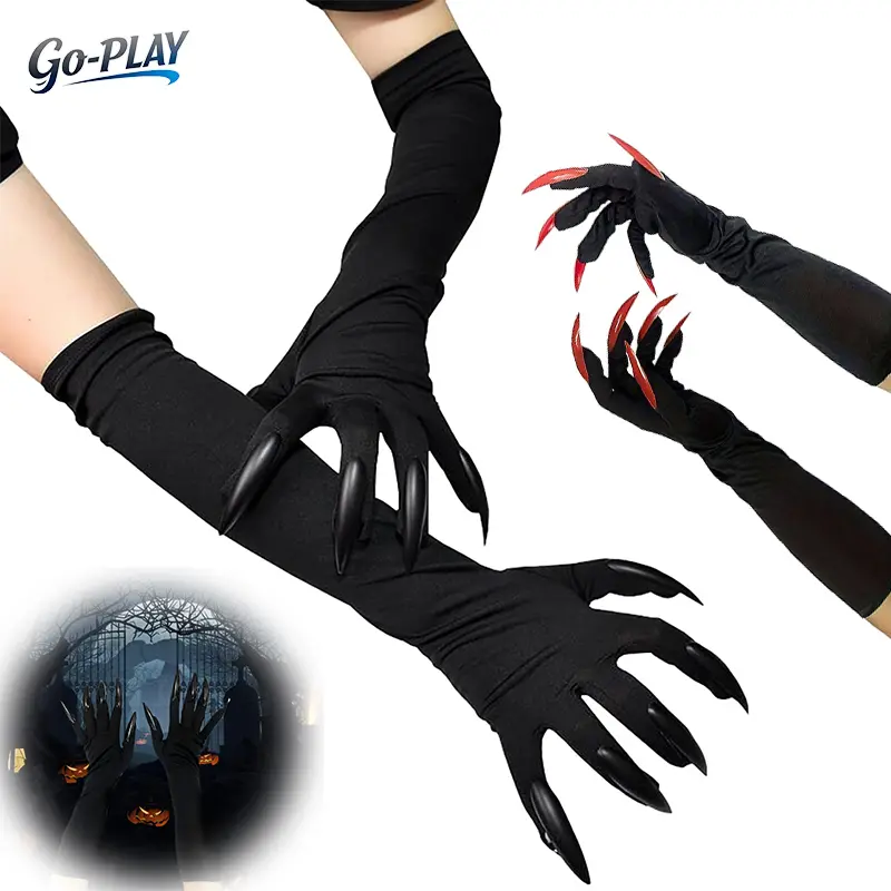 Halloween Ghost Claw Gloves, Long Black Arm Gloves with Creepy Monster Nails, Horror Costume Accessories, Spooky Cosplay Gloves, Gothic Vampire Witch Outfit, Halloween Party Dress Up, Haunted House Props, Festival Costume Accessories,Sports Outdoor
