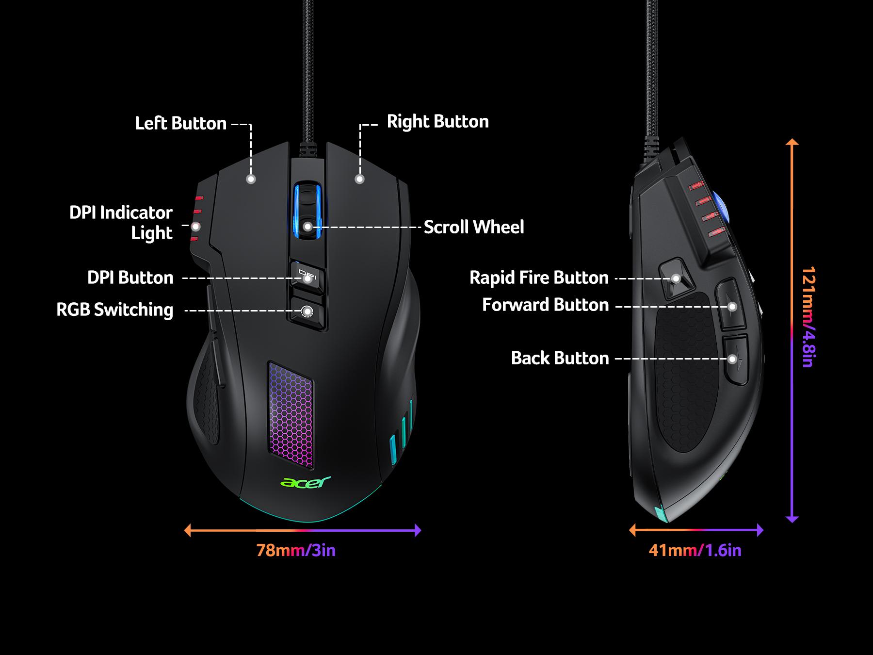 acer Wired Gaming Mouse, 12,800 DPI RGB Ergonomic Computer Mouse with Optical Sensor, 8 Programmable Buttons, 12 Backlit Modes, Software for DIY Keybinds, Rapid Fire, USB Gaming Mice for Laptop, PC acer Wired Gaming Mouse, 12,800 DPI RGB Ergonomic Computer Mouse with Optical Sensor, 8 Programmable Buttons, 12 Backlit Modes, Software for DIY Keybinds, Rapid Fire, USB Gaming Mice for Laptop, PC
