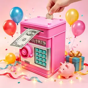 Piggy Bank Savings Box Electronic Coin Money Bank, Mini Atm Password Lock Safe, Auto Banknote Suction, Glowing Indicator Light, Drop Resistant Hard Plastic, Educational Financial Habit Cultivation Toy Decor For Boys And Girls