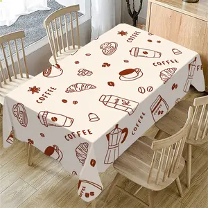 Vintage Hand-Painted Coffee Patterned Tablecloth, Rectangular Tablecloth for Home Kitchen, Coffee Shop, Outdoor Camping, Picnic, Party Decoration