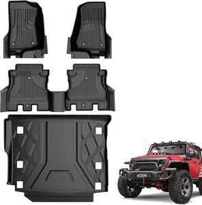 AOMSAZTO 4Pcs Floor Mats & Cargo Liner Fit for Jeep Wrangler JL 2018-2025 4 Door Gas Only Sahara Rubicon with Subwoofer (Non JK/4XE/Hybrid) All-Weather Mats for 1st, 2nd Row and Trunk Full Set Car Floor Liners