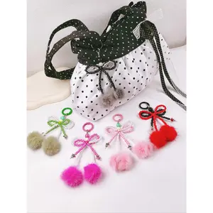 Furry Bow Bag Charm Keychain, Solid Pattern Design, Perfect for All Seasons, Ideal Gift Accessory, Casual Style Decoration