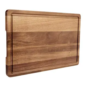 Acacia Wood Cutting Board for Kitchen, 18 x 12 x 1 Inch Medium Edge Grain Butcher Block, Solid Wood Chopping Board with Juice Grooves and Handle, Knife Friendly and Reversible