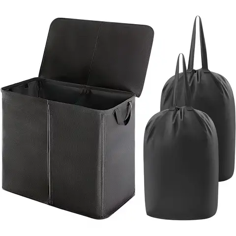 Extra-Large 129L Dual Collapsible Laundry Hamper with Lid & Removable Bags, Divided Clothes Basket for Bedroom, Bathroom, College Dorms, Laundry Basket Organizer, Laundry Bin