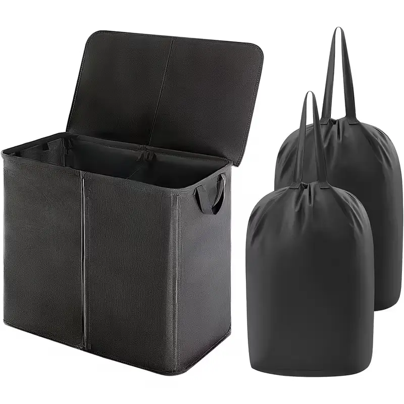 Extra-Large 129L Dual Collapsible Laundry Hamper with Lid & Removable Bags, Divided Clothes Basket for Bedroom, Bathroom, College Dorms, Laundry Basket Organizer, Laundry Bin