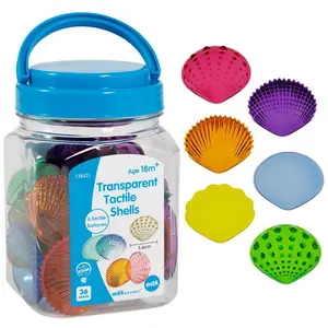 212 MAIN Plastic Tactile Shells - 2.1 in Transparent Mini Jars, Assorted Colors, Light Canisters, Set of 36 for School & Educational Supplies