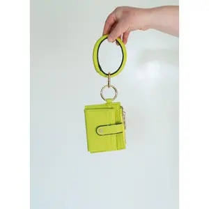 Women's Bangle Strap Wristlet Wallet - Avocado Color, Billfold Slot, Clasp Snap Closure, Unfolds Open Design