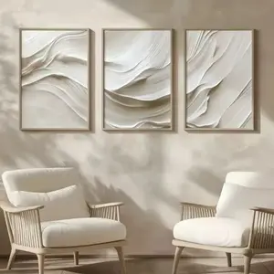 3 Pieces/set of Optional Wooden Frame, Neutral Beige Soft Tone Simple Canvas Print, White Wave Abstract Wall Art Poster, Art Wall Decoration, Modern Design, Modern Living Room Bedroom Home Decor, Artistic
