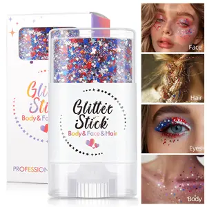 4pcs Patriotic Body Glitter Stick,Red White and Blue for 4th of July Decorations of USA,Hair Glitter for Women Kids,Waterproof Face Glitter Gel Makeup for Independence Day,Memorial Day, Veterans Day
