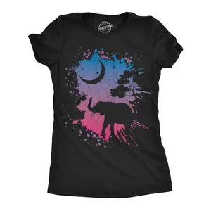 Womens Funny T Shirts Elephant Moon Awesome Animal Nature Graphic Novelty Tee For Ladies Funny Womens T Shirts Cute Vintage Fashion Casual Ladies T-Shirt Gift Funny Animal Top Women's Novelty Tees Black -