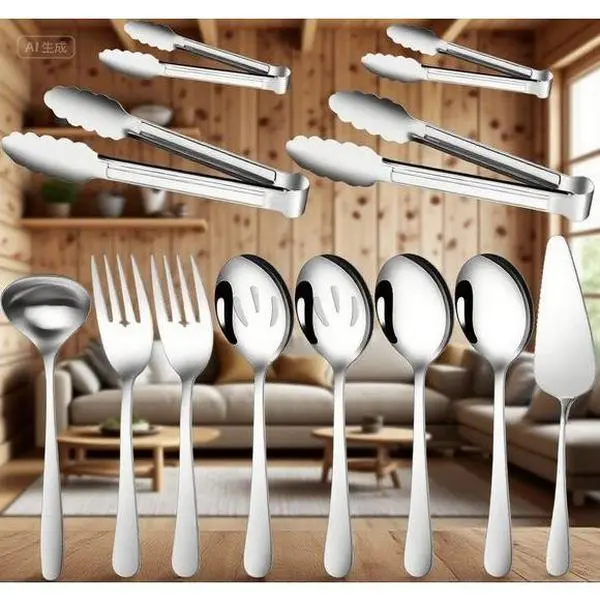 "Stainless Steel Serving Set - 12-Piece Buffet Utensils with Spoons, Forks, Tongs, Ladle & Cake Server, Dishwasher Safe for Catering, Reusable & Durable Kitchen Tools, Heavy Duty for Professional Use"