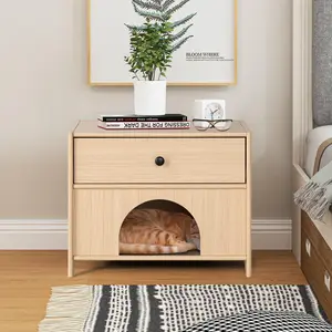 Bedside Table Travis Modern Natural 22-inch Side Table with Pet-Friendly Nook