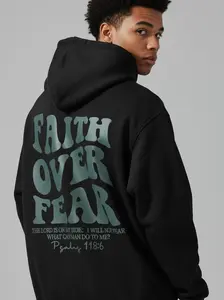 Men's Faith Over Fear Graphic Graphic Hoodie - Cotton Blend Black Long Sleeve Pullover Regular Fit | Soft & Breathable Fabric, Durable Print, Everyday Comfort, Machine Washable, casual urban outdoor commuting