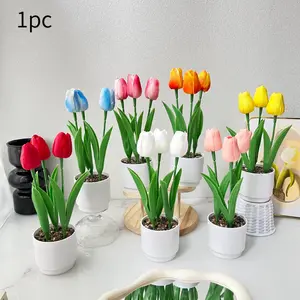 Artificial Tulip Bouquet Potted Plants Are Suitable For Home Decoration Such As Weddings, Hotel Table Arrangements, Etc. They Are A Perfect Choice For Valentine'S Day, Housewarming Parties, Graduation Ceremonies, And All Seasons | Spring Potted Plants