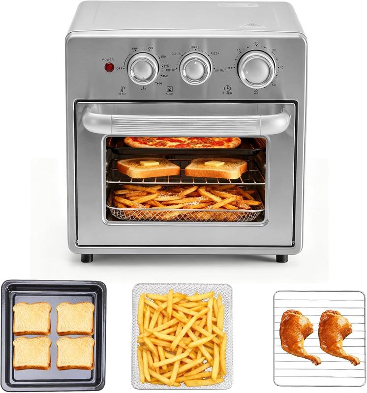 16.9QT Air Fryer Toaster Oven Combo 5-in-1, Countertop Convection Oven with Bake, Broil, Toast, Up to 450°F, Includes 4 Accessories, Stainless Steel