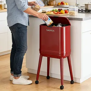 26.8 Inch No Bending Over Kitchen Trash Can, Large Capacity Compost Bin with Support Legs & Swivel Casters, Movable Push-to-Open Lid Design Keeps Hands Clean. Multi-Purpose Household Waste Basket for Kitchen, Bathroom, Living Room and More.