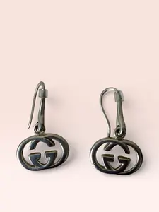 Pre-owned Gucci Sterling Silver Interlocking 24 GG Dangle Earrings