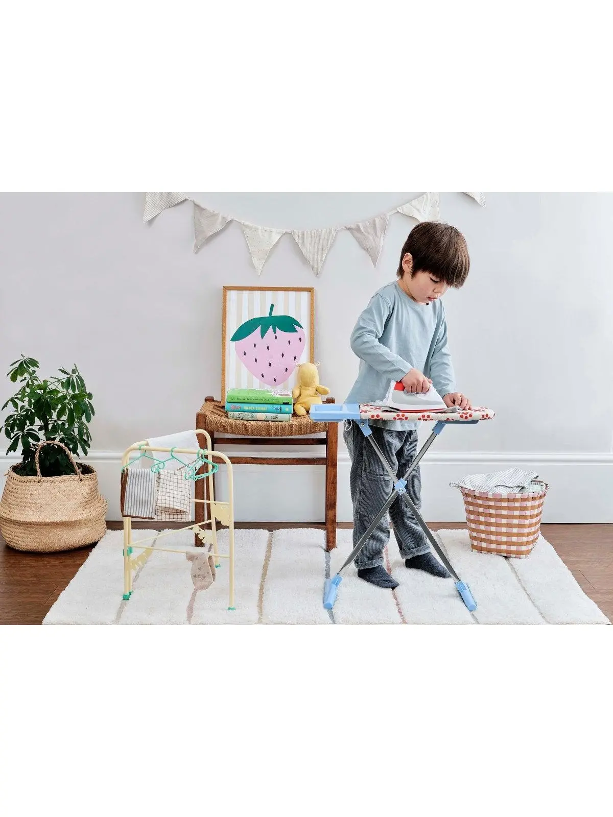 Casdon 51752 Retro Folding Kids' Ironing Board & Iron Toy Set - Adjustable Foldable Iron Board, 4 Hangers, Laundry Tools Accessories, 4.38 lbs, Trapped-Finger Injury Prevention, Hands-On Learning for 3+ Kids, Laundry Room