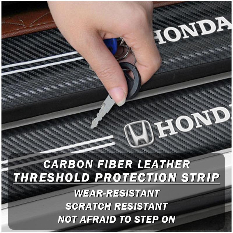 5Pcs For Honda Civic City Accord Odyssey CRV Hrv Jazz CBR Leather Carbon Fiber Car Door Sill Protector Threshold Stickers Automobile parts Car Accessories