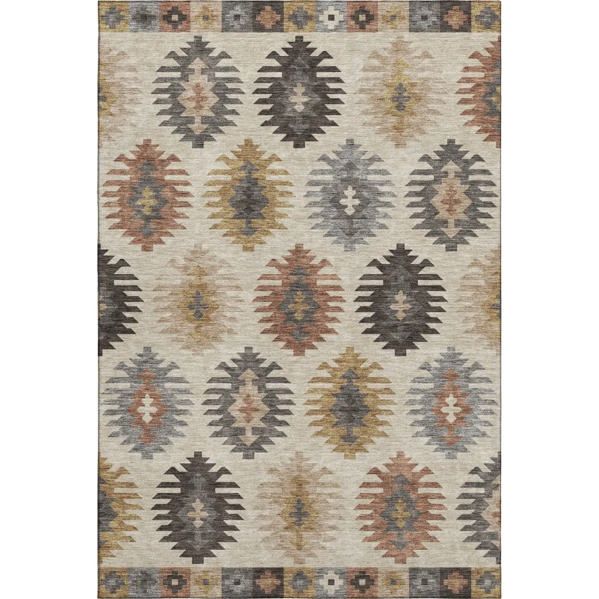 HomeRoots 677599 5x8 ft. Beige, Copper & Gold Southwestern Washable Machine-Made Rectangular Area Rug with UV Protection, Native-Themed, Classic, Curvilinear, Ethnic Rugs, Native-Themed Area Rugs, Classic Area Rugs