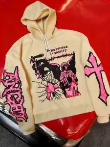 Men's Street Style Hoodie, Heart Angel Cross Print, Gothic Short Design, Hip-Hop Long Sleeve Pullover, Fall Winter Fashion Gift