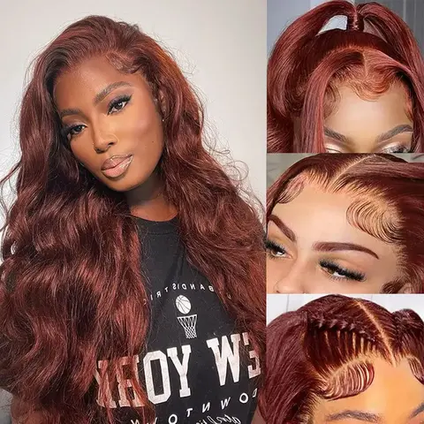 Bling Hair Reddish 33# Boby Wave Lace Front Wig Human Hair 13X4 13X6 Transparent HD Lace Frount Wigs For Black Women Colored Wig 180% Density Brazilian Virgin Human Hair Pre Plucked with Baby Hair Lace Glueless Wig Lace Body Wig Lace Closure Wig