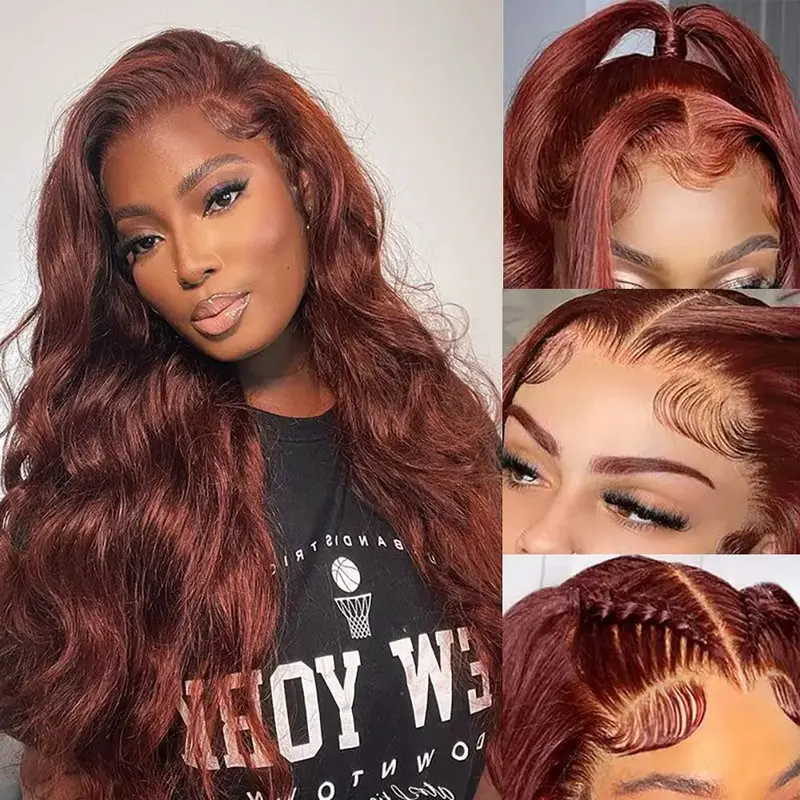 Bling Hair Reddish 33# Boby Wave Lace Front Wig Human Hair 13X4 13X6 Transparent HD Lace Frount Wigs For Black Women Colored Wig 180% Density Brazilian Virgin Human Hair Pre Plucked with Baby Hair Lace Glueless Wig Lace Body Wig Lace Closure Wig