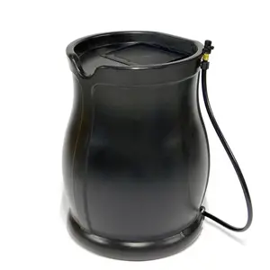 FCMP Outdoor Catalina 45 Gallon Water Catcher Rain Barrel w/ Flat Back, Black