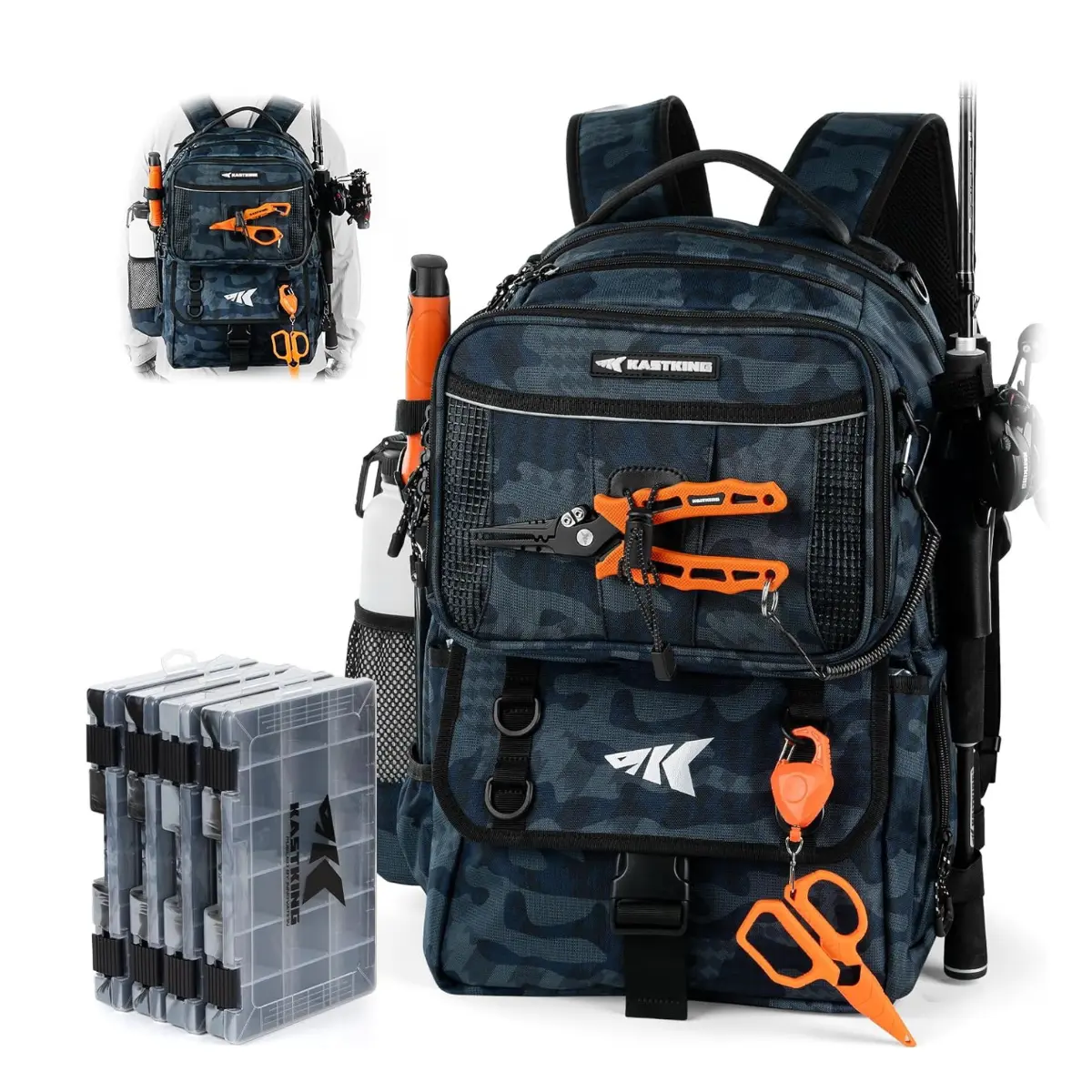 BaitSpace Fishing Tackle Backpack with Removable Bait Binder,2 Rod Holders Storage Fishing Gear and Equipment