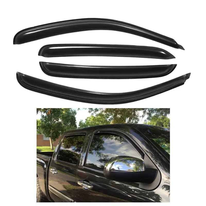 Slim Black Window Visors For 2007-2014 Chevy Silverado 1500 Crew Cab – Tape-On Rain Guards, 4-Piece Set
