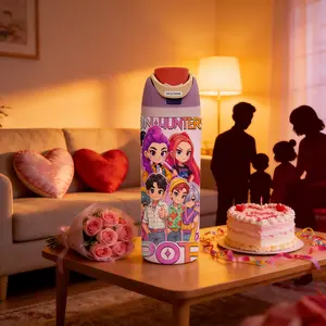 AuraCup 19/24/32oz KPop Demon Hunters Stainless Steel Tumbler, Vacuum Insulated Cup, Kpop Demon Hunter X Gen-Z Cat Atmosphere, with Lid and Straw, Keep Hot 12H / Ice Drinks 24H, Travel, Office, Gift for Music Lovers, Teens