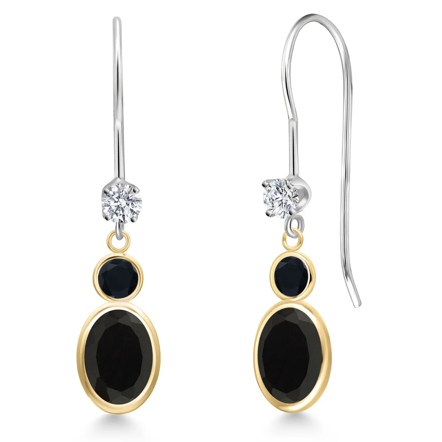 14K Two Tone Gold Black Onyx and Lab Grown Diamond Dangle Earrings for Women | 1.74 Cttw | Gemstone December Birthstone | Oval 7X5MM