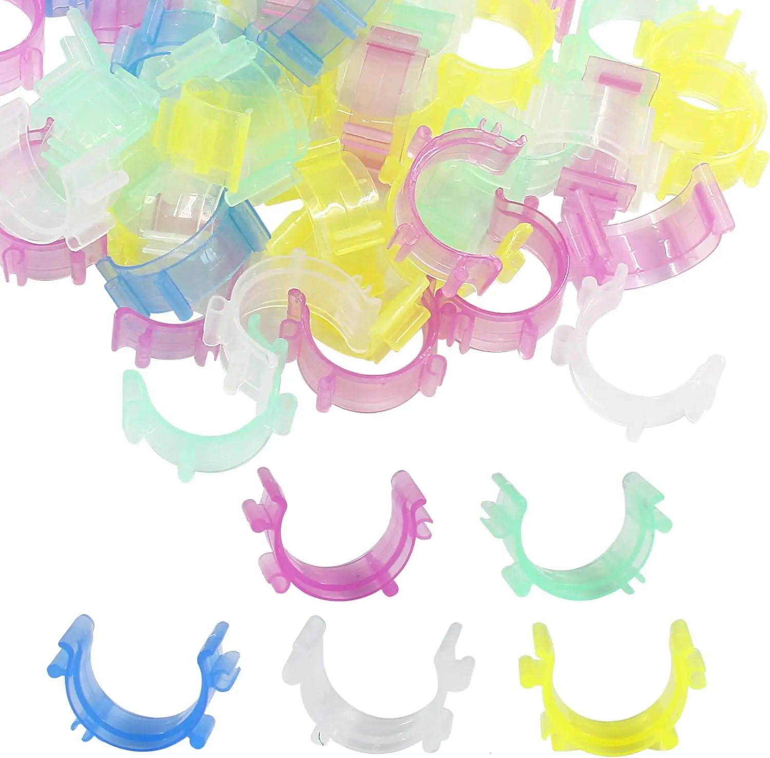 50-Count High-Quality Transparent Plastic Bobbin Holder Clips - 5 Bright Colors, Easy-to-Use Thread Management Tool for Sewing, Crafts, Garment Repairs (Sewing Supplies Accessory)
