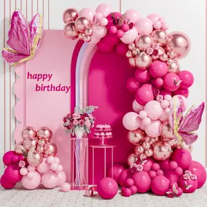Pink Butterfly Balloon Arch Garland Kit 112pcs Pastel Rose Gold Balloons with 2pcs Foil for Birthday Party Decorations Baby Shower Girls