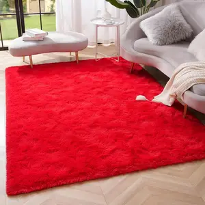Premium Soft Fluffy Area Rug Modern Shag Carpet, 3x5 Feet, Fuzzy Shaggy Rugs for Bedroom Living Room Teen Apartment Decor, Comfortable Indoor Furry Dorm Carpets, Red