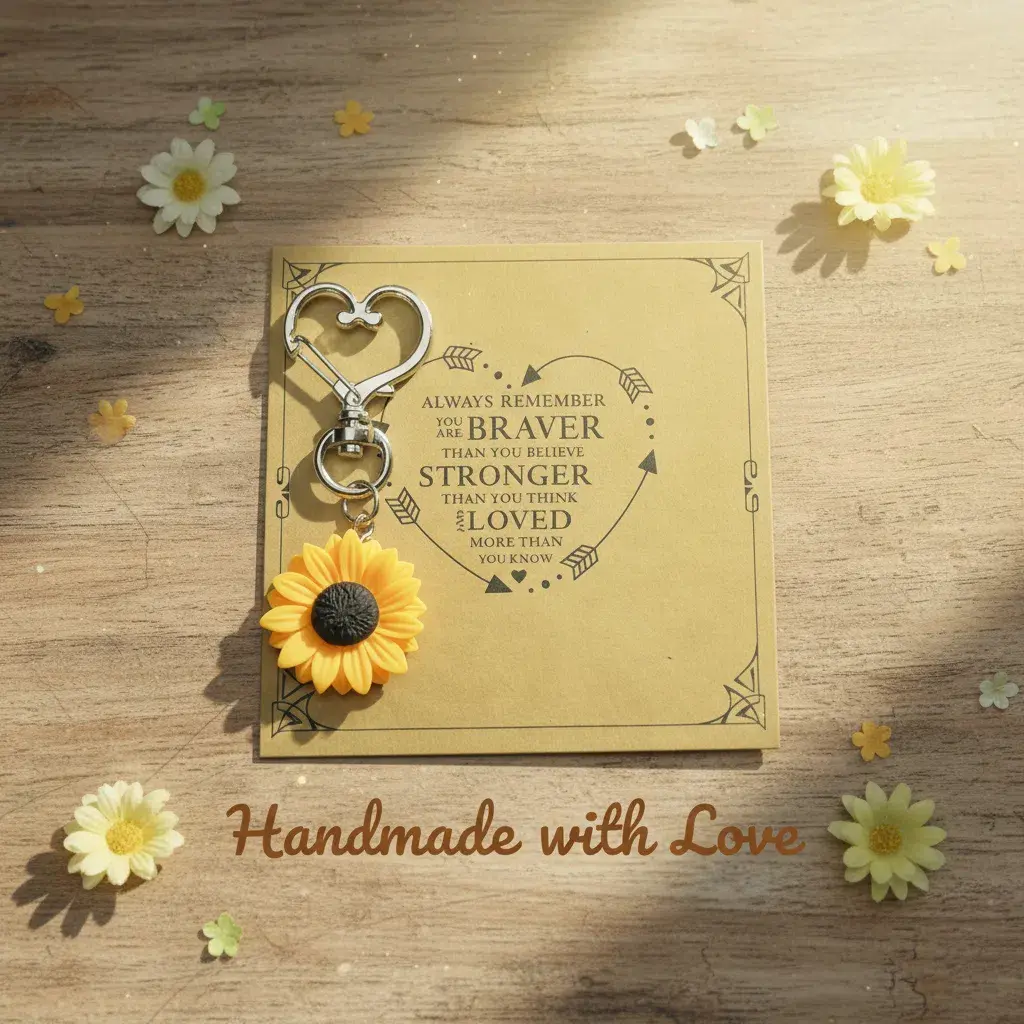 Bohemian Style Sunflower Keychain - Cute Resin Flower Charm with Gift Card, Bag Accessory for Keys/Bags, Ideal Holiday Decor & Gift for Girls, Sunflower Keychains, Cute Keychain Charms
