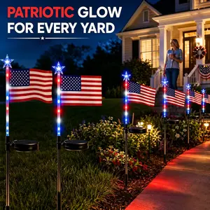 2/4/6/8 Pack Solar American Flag Star Stake Lights | Individual Solar Panel, IP65 Waterproof Red White Blue LED Lights, Outdoor Yard Pathway Decor for 4th of July Independence Day Memorial Day