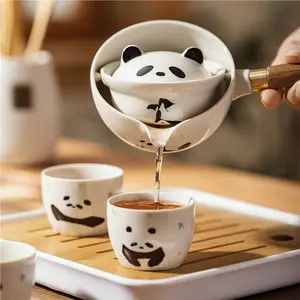 Panda rotating tea set Kung Fu tea set Quick cup portable home Xiaoyao teapot lazy tea brewing artifact Tray Indoor