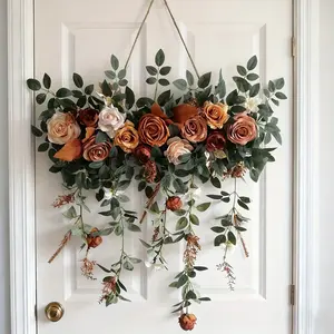 Elegant Spring Summer Artificial Door Sign Decor, Welcome Door Hanging Wreath, Floral Porch Decoration, Wall Art Board, Rustic Home Décor