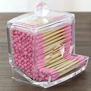 1pc Swab Pads Holder, Qtip Buds Ball Dispenser, Bathroom Containers Apothecary Jar For Storage With Wood Lids
