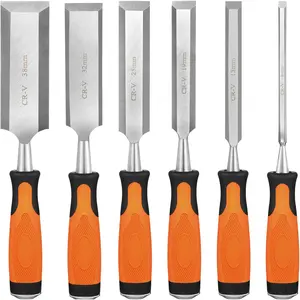 6-Piece Wood Chisel Set, Wood Chisels for Carbon Steel Woodworking, with Steel Hammer Head, Durable PP+TPR High-Impact Handle Wood Chisels, 6/12/19/25/32/38mm