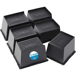 Heavy Duty Oversized Furniture Risers Multiple Heights Support up to 6000 Lbs for Bed Couch Sofa Table Desk Chair Recliner Dorm (Black 5 inch 6 Pack)