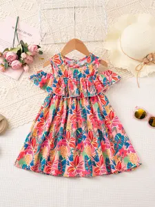 Toddler Girls Summer Sleeveless Floral Dress, Sweet Boho Style Ruffle Princess Dress for Ages 3-8, Loose-Fitting Beach Dress for Girls