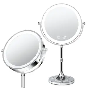 8" Illuminated Makeup Mirror, 1X/10X 4000mAh Rechargeable Dual-Sided HD Magnifying Mirror with 3 Color Stepless Dimming, 360° Rotatable Touch Screen Vanity Mirror Featuring Memory Function, Perfect Gift for Women