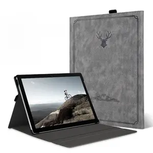 Premium Deer Head Leather Case for Microsoft Surface Pro 4/5/6/7/8/9, Surface Go 2/3, Multi-Angle Stand Folio Flip Cover, Premium PU Leather Protective Sleeve with Card Slot & Hand Strap for Surface Tablet