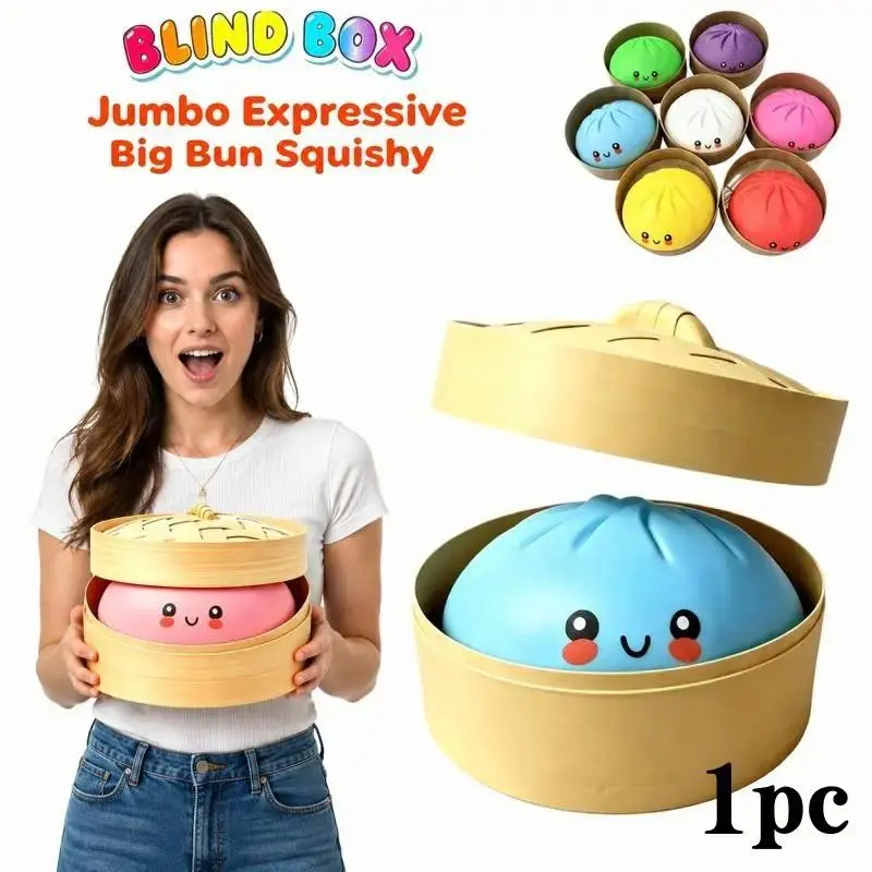 Expressive Big Dumpling Squishy (10.6 Inch) Blind Box, Kawaii Squishy, Mysecret Bun Fidget Toy Soft TPR Material Stress Relief Squeeze Toy, Random Style Surprise Unboxing Blind Pack, Jumbo Squishies Anxiety Relief Toy Collectible Squishy Favors