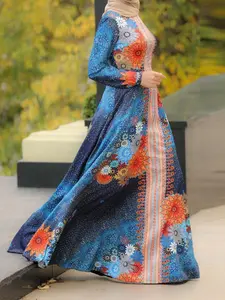 Arabian Spring Summer New Abayas Long Robe Printed Dress, Loose Fit Elegant Long Skirt, Suitable for Outdoor Daily Casual Wear