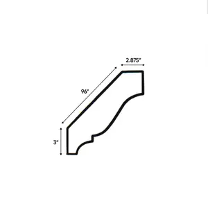 Slim Shaker White - 3 Inch Crown Moldings Accessories - 2.875" Width x 3" Height x 96" Depth